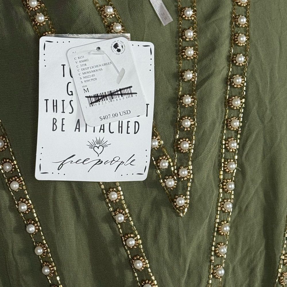 Free People JEN'S PIRATE BOOTY Olive Green Beaded V-Neck Mini Dress - Picture 9 of 11